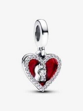 Authentic Pandora Red Heart & Keyhole Double Dangle Charm